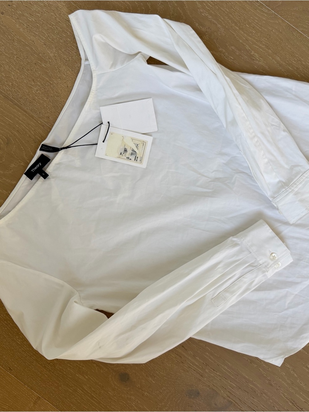 Theory White Long-Sleeve Unique Neckline Shirt
